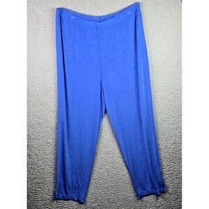 Chicos Travelers Pants Women 12 Blue  Pull On Flowy  Wide Leg Stretchy Comfy